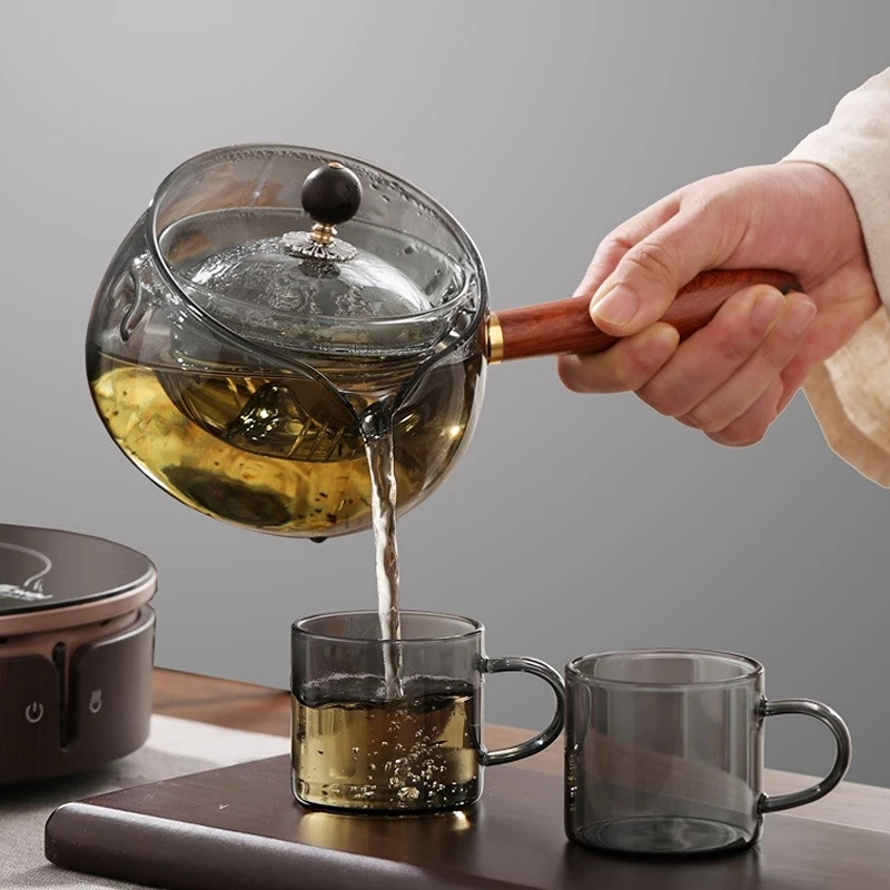 Glass Teapot Set for Exquisite Tea Brewing, Rotates 360°