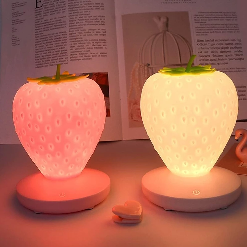 Adorable Strawberry Night Light - Soothing USB Rechargeable Lamp for Kids