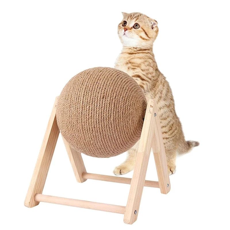 Interactive Cat Wooden Scratching Post with Sisal Ball - Keep Your Cat Engaged!