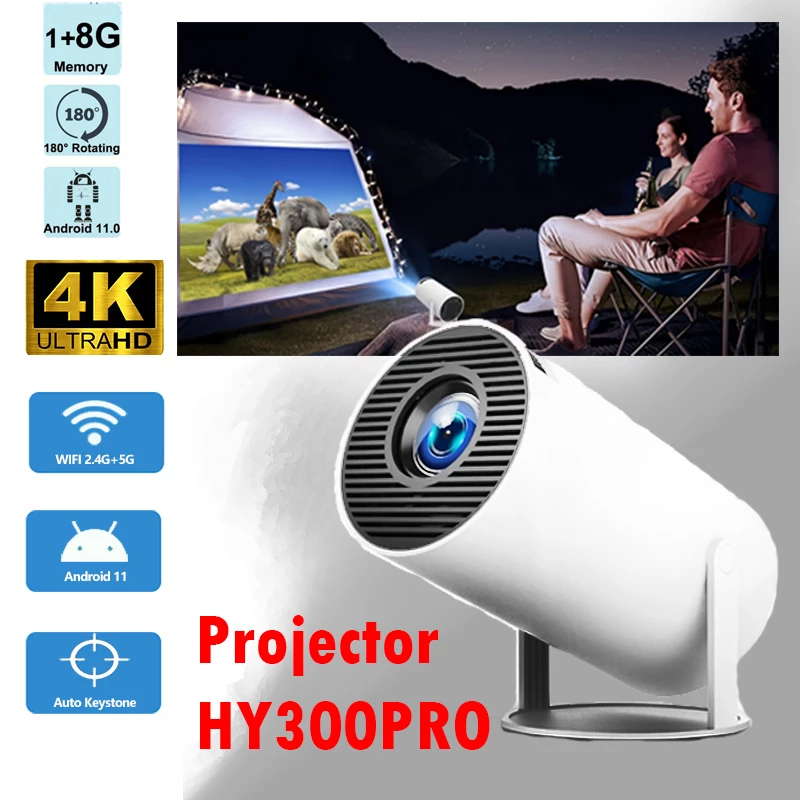 Best Mini Projector HY300PRO 4K 1080P 1280720P 260ANSI Allwinner H713 BT5.0 Android 11 Dual Wifi6 Home Cinema Outdoor Projetor