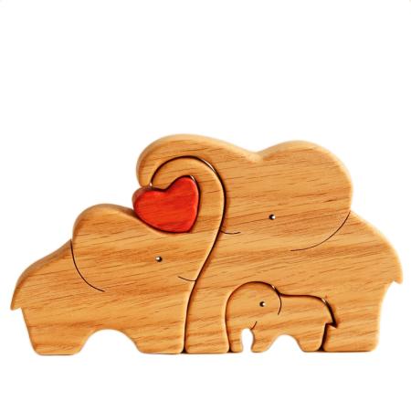 Adorable Wooden Elephant Family Figurines for Home Decor