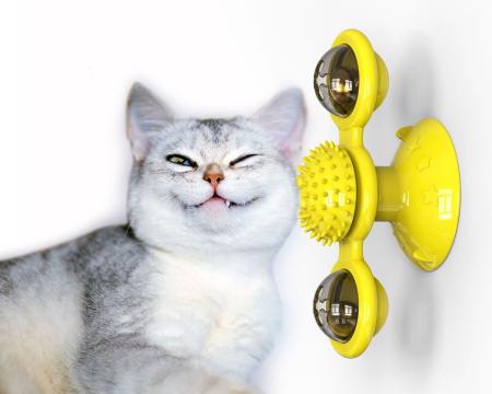 Super Interactive Windmill Sucker Cat Toy - Indoor Cat Toy with LED Light Ball and Catnip
